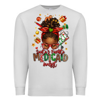 Dove Grey Santa's Favorite Medicaid Analyst Afro Messy Bun Premium Sweatshirt - texasbilliewilder