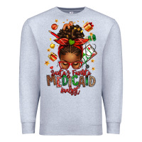 Heather Grey Santa's Favorite Medicaid Analyst Afro Messy Bun Premium Sweatshirt - texasbilliewilder