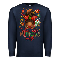 Navy Santa's Favorite Medicaid Analyst Afro Messy Bun Premium Sweatshirt - texasbilliewilder