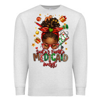 Oatmeal Heather Santa's Favorite Medicaid Analyst Afro Messy Bun Premium Sweatshirt - texasbilliewilder