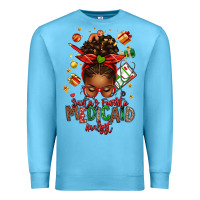 Ocean Blue Santa's Favorite Medicaid Analyst Afro Messy Bun Premium Sweatshirt - texasbilliewilder