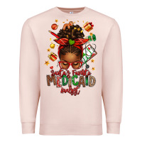 Pale Pink Santa's Favorite Medicaid Analyst Afro Messy Bun Premium Sweatshirt - texasbilliewilder
