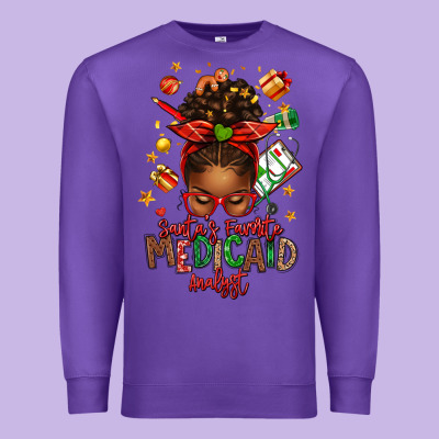 Santa's Favorite Medicaid Analyst Afro Messy Bun Premium Sweatshirt Designed By Texasbilliewilder