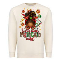 Sandshell Santa's Favorite Medicaid Analyst Afro Messy Bun Premium Sweatshirt - texasbilliewilder