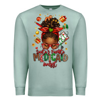 Seafoam Santa's Favorite Medicaid Analyst Afro Messy Bun Premium Sweatshirt - texasbilliewilder