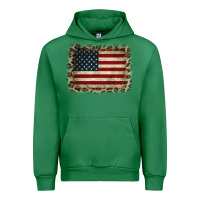 Emerald America Flag and Leopard Urban Hoodie - CowCowDesign