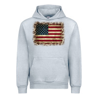 Heather Grey America Flag and Leopard Urban Hoodie - CowCowDesign