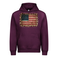 Mauve Wine America Flag and Leopard Urban Hoodie - CowCowDesign