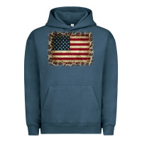 Pigment Midnight Navy America Flag and Leopard Urban Hoodie - CowCowDesign