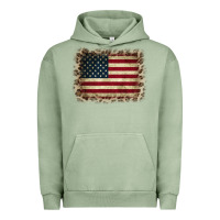 Pigment Oil Green America Flag and Leopard Urban Hoodie - CowCowDesign