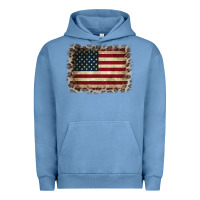 Pigment Pebble Blue America Flag and Leopard Urban Hoodie - CowCowDesign