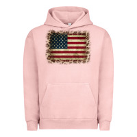 Pigment Salmon America Flag and Leopard Urban Hoodie - CowCowDesign