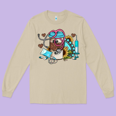 Western Sunflower Gemstone Nurse Long Sleeve Tee Designed By Jahusdesignshop