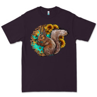 Plum western squirrel with sunflowers Premium Tee - CowhideDigitalArt