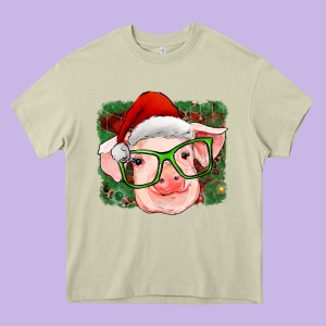 Christmas Pig Heavy Core Tee Designed By Ranaportraitstore