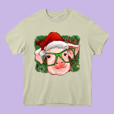 Christmas Pig Heavy Core Tee Designed By Ranaportraitstore