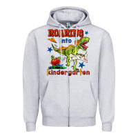 Heather Grey roaring into kindergarten Zipper Hoodie - BundleAndBundleShop