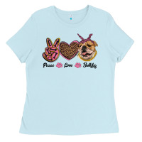 Baby Blue peace love bulldog Ladies Tee - RanaPortraitStore