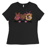 Black peace love bulldog Ladies Tee - RanaPortraitStore