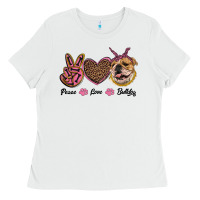 White peace love bulldog Ladies Tee - RanaPortraitStore