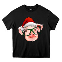 Black christmas pig with santa claus hat Heavy Core Tee - RanaPortraitStore