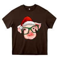 Chocolate Brown christmas pig with santa claus hat Heavy Core Tee - RanaPortraitStore