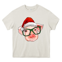 Cream christmas pig with santa claus hat Heavy Core Tee - RanaPortraitStore