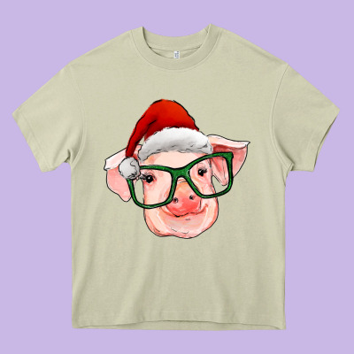 Christmas Pig With Santa Claus Hat Heavy Core Tee Designed By Ranaportraitstore