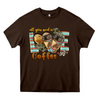 Chocolate Brown all you need is love coffee Heavy Core Tee - BarkalooDesign
