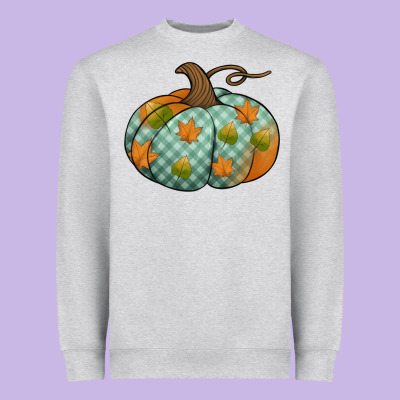 Blue Plaid Autumn Pumpkin Heavyweight Sweatshirt Designed By Jasminsmagicworld