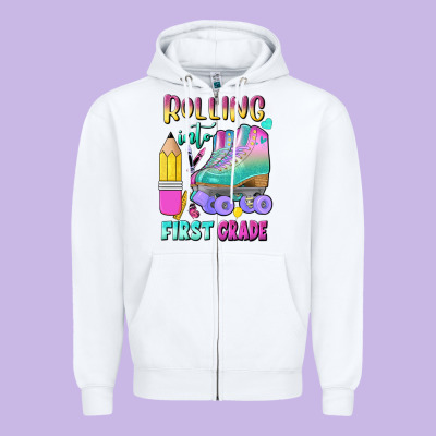 Rolling Into First Grade Zipper Hoodie Designed By Bundleandbundleshop