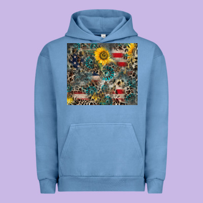 America Flag Leopard Gemstone Sunflower Urban Hoodie Designed By Cowcowdesign