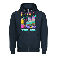 Navy rolling into preschool Zipper Hoodie - BundleAndBundleShop