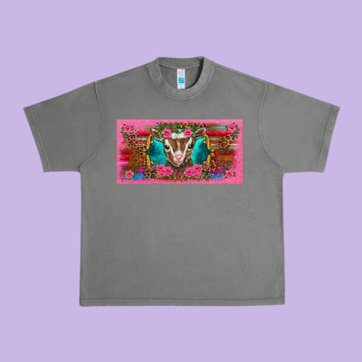Western Baby Boer Goat Pink Flowers Serape Leopard Pink Glitter Patter Urban Heavy Tee Designed By Barkaloodesign