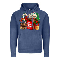 Vintage Denim Christmas hot chocolate cup with gift and letters Vintage Hoodie - AdoDesignShop