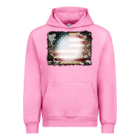 Fuchsia Pink American Flag Cowhide Leopard Bleach Effect Urban Hoodie - CowCowDesign