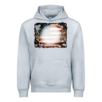 Heather Grey American Flag Cowhide Leopard Bleach Effect Urban Hoodie - CowCowDesign