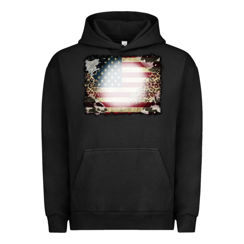 American Flag Cowhide Leopard Bleach Effect Urban Hoodie by CowCowDesign | Teevron