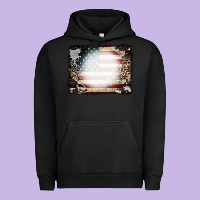 American Flag Cowhide Leopard Bleach Effect Urban Hoodie Designed By Cowcowdesign