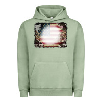 Pigment Oil Green American Flag Cowhide Leopard Bleach Effect Urban Hoodie - CowCowDesign