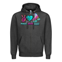 Charcoal Heather peace love roller skate Zipper Hoodie - BundleAndBundleShop