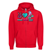 Red peace love roller skate Zipper Hoodie - BundleAndBundleShop