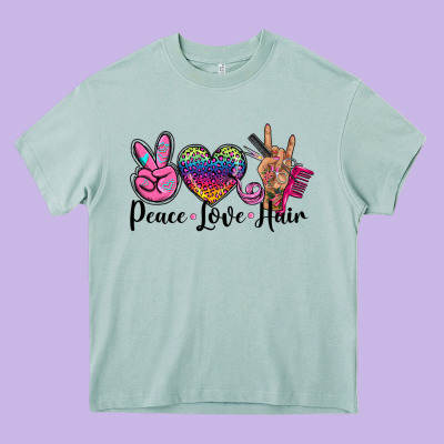 Peace Love Hair Heavy Core Tee Designed By Barkaloodesign