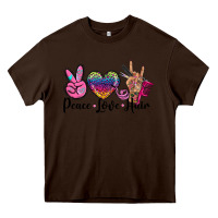 Chocolate Brown peace love hair Heavy Core Tee - BarkalooDesign