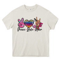 Cream peace love hair Heavy Core Tee - BarkalooDesign