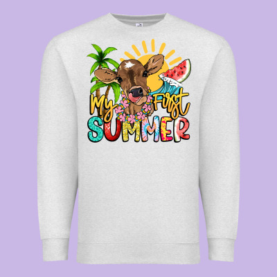 My First Summer Baby Cow Premium Sweatshirt Designed By Nancycooperartshop