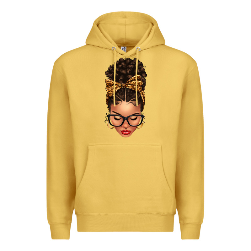 Light Skin Afro Messy Bun Leopard Bow Premium Hoodie by texasbilliewilder | Teevron
