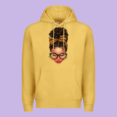 Light Skin Afro Messy Bun Leopard Bow Premium Hoodie Designed By Texasbilliewilder