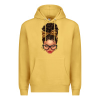 Antique Gold Light skin afro messy bun leopard bow Premium Hoodie - texasbilliewilder