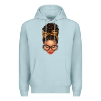 Blue Mist Light skin afro messy bun leopard bow Premium Hoodie - texasbilliewilder